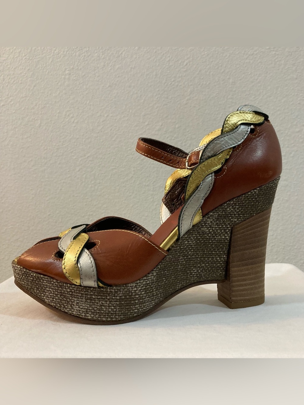 Y2K Miss Sixty Leather Platform Wedge Shoes Size 36 Made In Italy